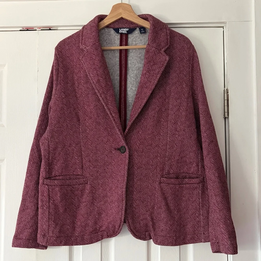 Lands' End Burgundy‎ Herringbone Blazer Size XL EUC
